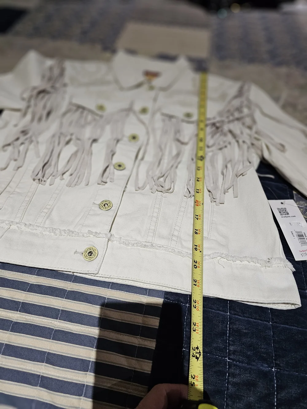 Scully Cream Fringe Embroidered Denim Jacket, NWT - Picture 8 of 9